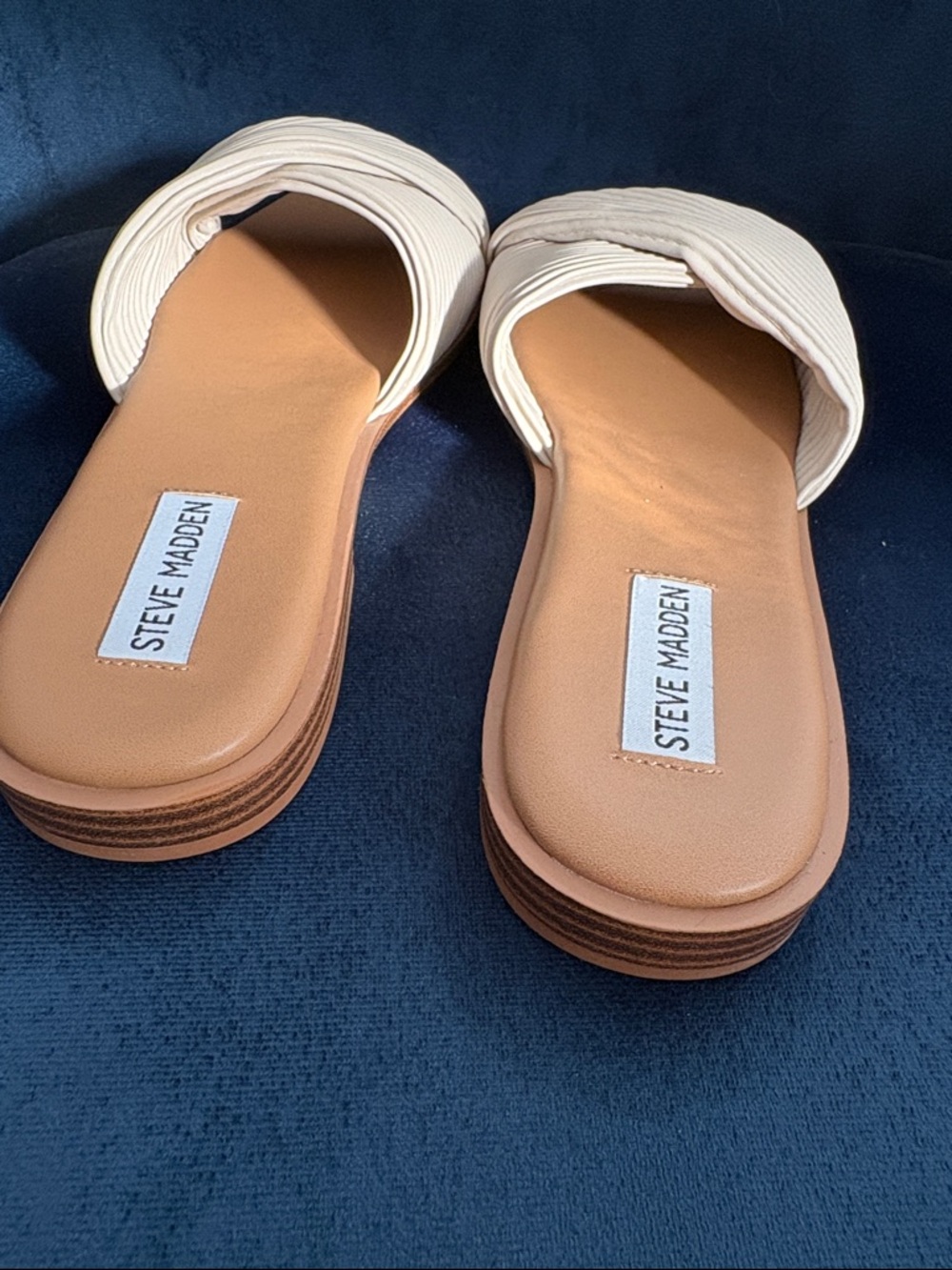 Steve Madden Limitt Cream Woven Cross-Band Slide Slip On Flat Sandals Size 10M - Picture 4 of 6